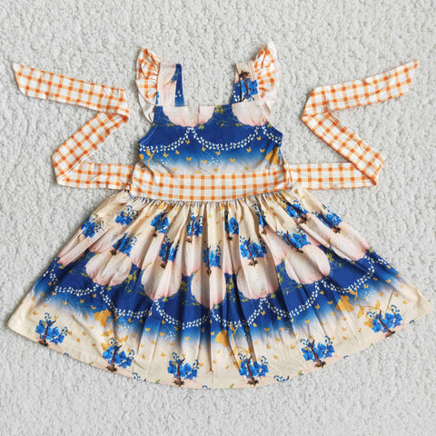 Promotion $5.5/set blue short sleeve girls dress