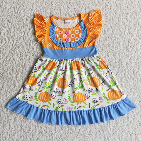 Promotion $5.5/set orange Halloween pumpkin short sleeve girls dress