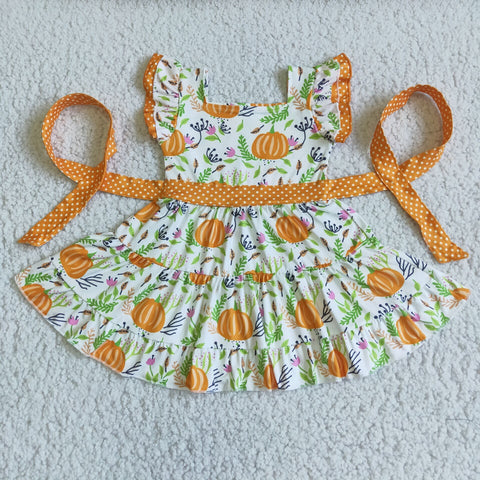 Promotion $5.5/set Halloween pumpkin short sleeve girls dress