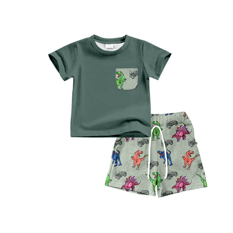 Order Deadline:22th Apr. Split order baby boy clothes dinosaur boy summer shorts set