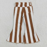 E5-24 Girl Denim Brown Striped Bell Bottom Jeans