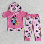 E6-27 Promotion $5.5/set no MOQ RTS pink long sleeve shirt and pants girls outfits