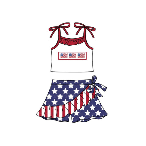 Order Deadline:22th Apr. Split order baby girl clothes 4th of July patriotic girl summer shorts set