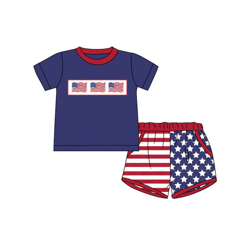 Order Deadline:22th Apr. Split order baby boy clothes 4th of July patriotic boy summer shorts set