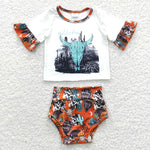 Baby girls western cow print bummie set