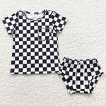 New baby checker pattern bummie set