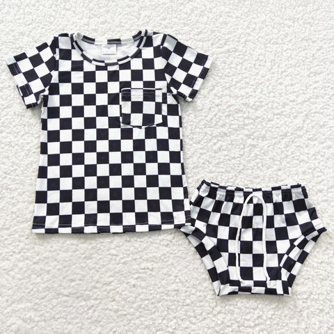 New baby checker pattern bummie set