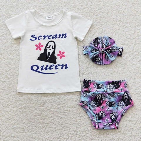 Scream queen halloween girl toddler bummie set with headband