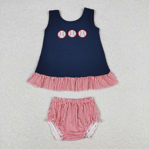 GBO0209 baby girl summer clothes embroidery baseball summer bummies set