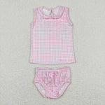 GBO0222 baby girl clothes pink gingham girl summer bummies set