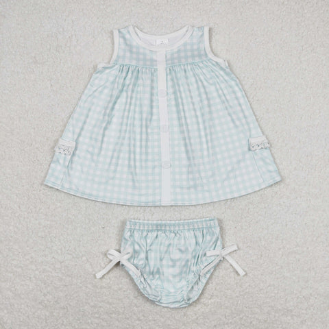 GBO0259  baby girl clothes blue plaid girl summer bummies sets