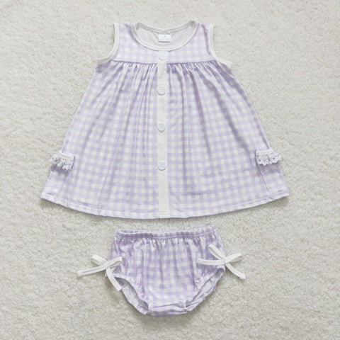 GBO0260  baby girl clothes purple plaid girl summer bummies sets