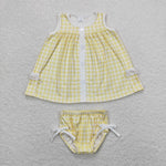 GBO0261 baby girl clothes yellow plaid girl summer bummies sets