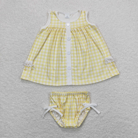 GBO0261 baby girl clothes yellow plaid girl summer bummies sets