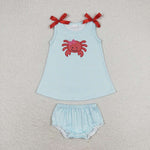 GBO0267 baby girl clothes embroidery crab girl summer bummies sets