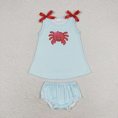 GBO0267 baby girl clothes embroidery crab girl summer bummies sets