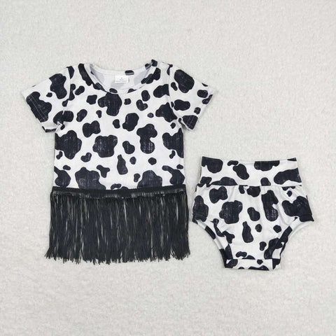 GBO0273 baby girl clothes cow pattern tassels girl summer bummies sets