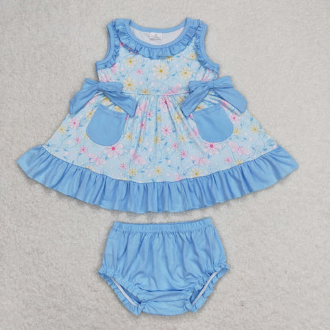 GBO0290 baby girl clothes blue flower toddler girl summer bummies set