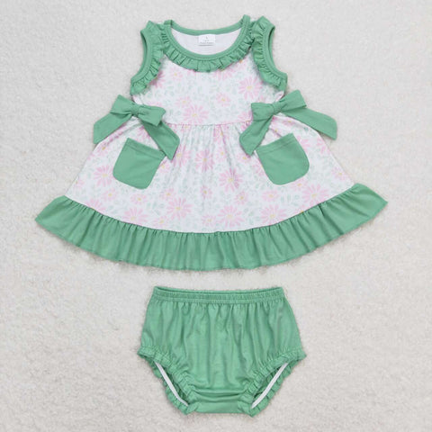 GBO0292  baby girl clothes green floral toddler girl summer bummies set