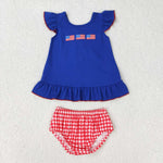 GBO0311  baby girl clothes embroidery 4th of July patriotic toddler girl summer bummies set