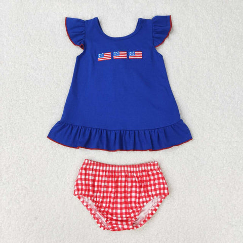 GBO0311  baby girl clothes embroidery 4th of July patriotic toddler girl summer bummies set