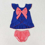 GBO0311  baby girl clothes embroidery 4th of July patriotic toddler girl summer bummies set