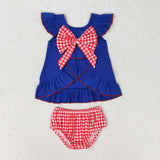 GBO0311  baby girl clothes embroidery 4th of July patriotic toddler girl summer bummies set