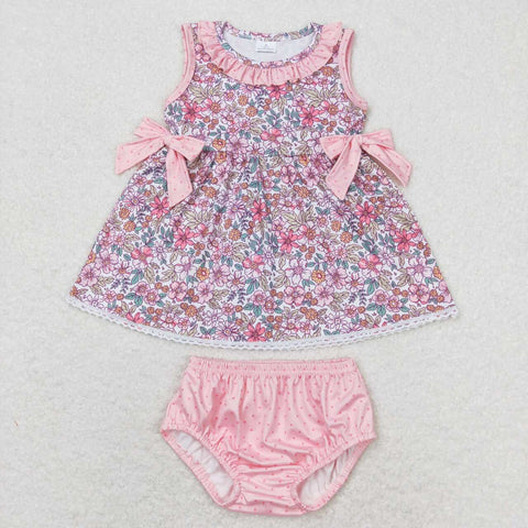 GBO0313  baby girl clothes pink floral toddler girl summer bummies set