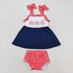 GBO0330 baby girl clothes fireworks 4th of July patriotic girl summer bummies sets