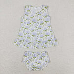 GBO0342 baby girl clothes blue flower  girl summer bummies sets