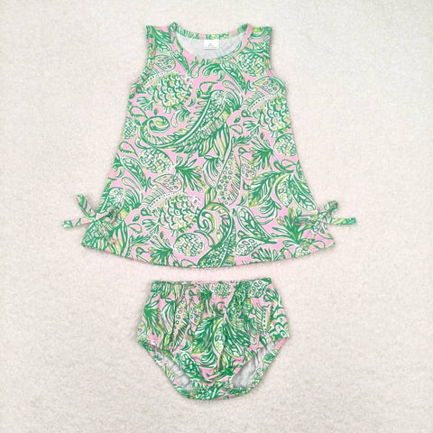 GBO0343 baby girl clothes green painting  girl summer bummies sets
