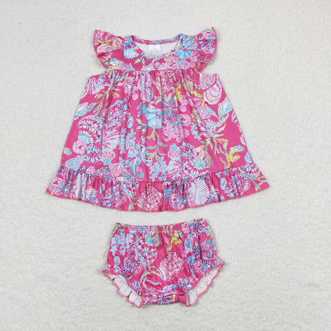 GBO0344   baby girl clothes pink painting  girl summer bummies sets