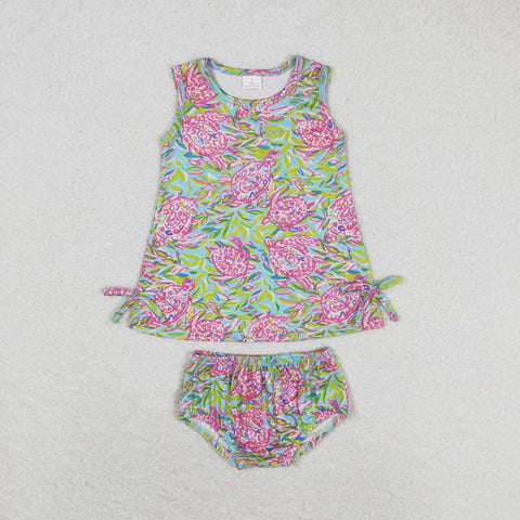 GBO0352  baby girl clothes green painting girl summer bummies sets