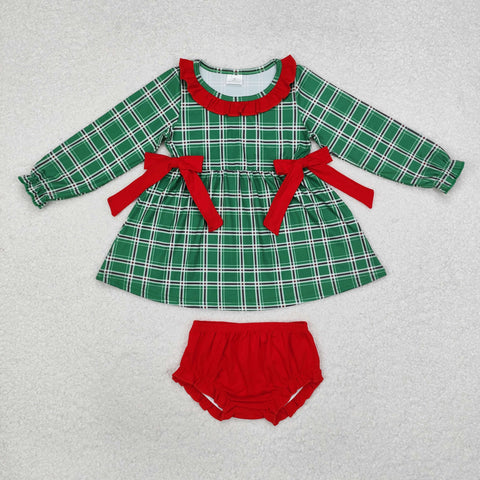 GBO0406   toddler girl clothes gingham girl  christmas bummies set