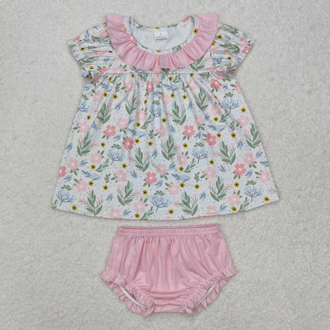 GBO0449    toddler girl clothes pink floral girl summer bummies set