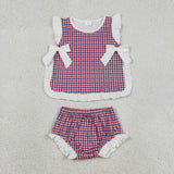 RTS matching clothing  kids gingham print clothing baby 4th of July clothing-2026.6.1
