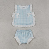 RTS matching clothing  kids gingham print clothing baby 4th of July clothing-2026.6.1