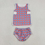 RTS matching clothing  kids gingham print clothing baby 4th of July clothing-2026.6.1