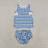 RTS matching clothing  kids gingham print clothing baby 4th of July clothing-2026.6.1