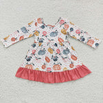 Long sleeve pumpkin spotted toddler fall dress