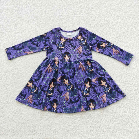 Kids Wednesday purple flower sleeve dress