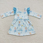 Girl toddler blue princess flutter long sleeve dress