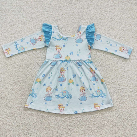 Girl toddler blue princess flutter long sleeve dress