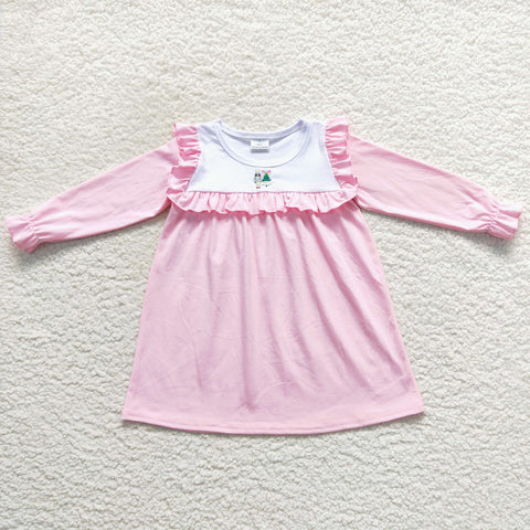 Toddler pink ruffle embroidery christmas dress