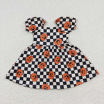 Halloween pumpkin girl checkered short sleeve dress