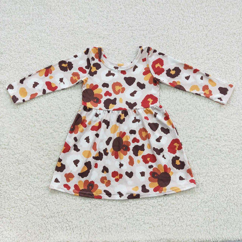 Fall turkey baby girl long sleeve leopard dress