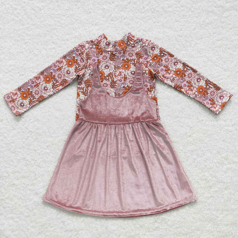 Kids girl flower shirt velvet dress fall outfit