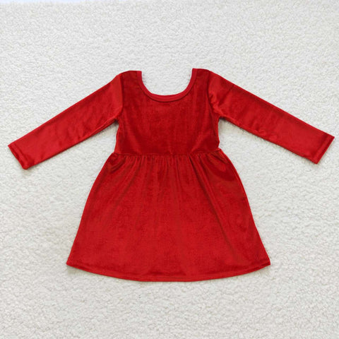 Kids girl long sleeve red velvet dress