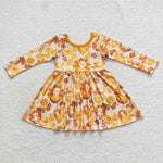 Fall pumpkin turkey leaves toddler girl dress