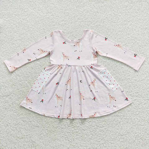 Baby girl pink deer print pockets dress